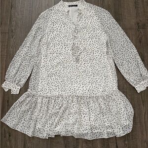 Simplee White Polka Dot Ruffle Flowy Dress